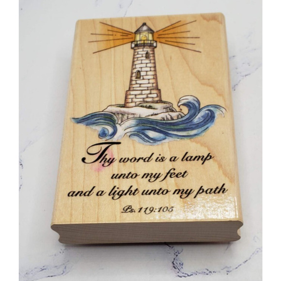 Religious Light House Rubber Stampede Wood Stamp Thy Word is a Lamp Psalms - Picture 1 of 7